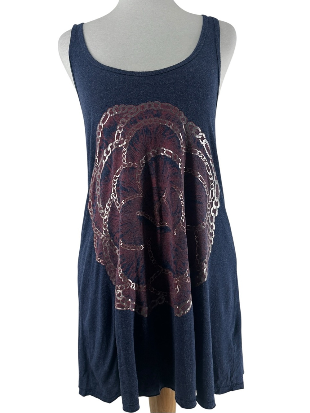 Lauren Moshi Heather Navy Racerback Tank Top floral chain medallion y2& sz sm